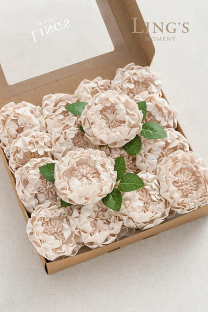 Ling's moment Flowers 16pcs Nude Blooming Peonies Artificial Flowers with Stem, Artificial Peony Flowers for DIY Wedding Decorations Centerpieces Bouquets Boutonnieres