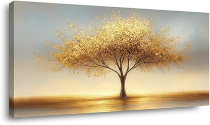 LAVIKARS Modern Tree of Life Wall Art for Living Room Office Golden Sunset Abstract Landscape Canvas Painting Prints Large Nature Artwork Home Kitchen Bedroom Decor (23x46 Inches)