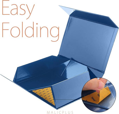 Large Gift Box with Lid 13.5x9x4.1 Inches, Navy Blue Groomsman Proposal Gift Box with Magnetic Closure for All Occasion (Glossy Navy Blue)