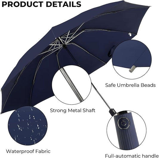 Compact Inverted Travel Umbrella, Automatic Open Close, 9-Rib 46 Inch Windproof Umbrella, Waterproof UPF 50+, Portable Umbrellas for Men, Women, Travel, and Daily Use