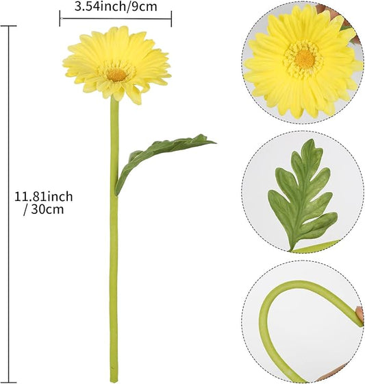 8PCS Yellow Fake Daisies Small Artificial Flowers 11.8” Daisy Bouquet for Table Centerpiece Arrangement Bathroom Kitchen Home Decor