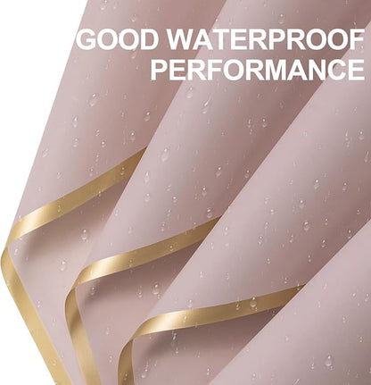 WRAPAHOLIC 20 Sheets Flower Wrapping Paper - 22.4 x 22.4 inch Gold Trim Lotus Pink Water-Resistant Floral Bouquet Wrapping Paper, Florist Supplies Packaging Paper for Wedding Birthday Gift DIY