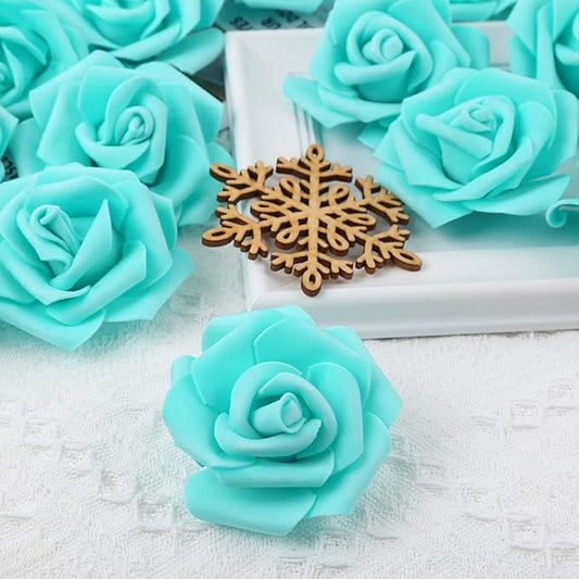 Artificial Rose Flower Heads, 100pcs Teal Green Roses Artificial Flower Foam Rose for DIY Wedding Bouquets Centerpieces Arrangements Party Baby Shower Home Decor (Stemless,Teal Green)