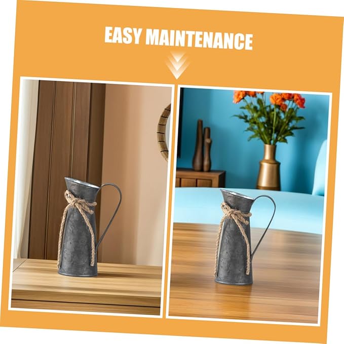 Alipis 2pcs Antique Bronze Metal Pitcher Vase Rustic Galvanized Decorative Bucket for Flowers Vintage Primitive Farmhouse Jug with Spacious Capacity for Living Entryway Study Desk Decor