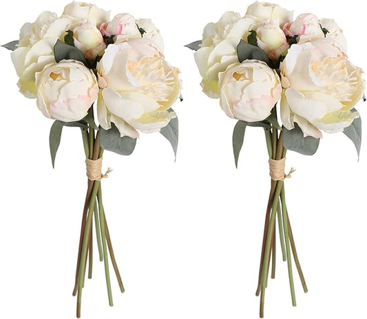 White Artificial Peonies 2 Bouquets Silk Flowers 14Heads Vintage White Fake Flowers Faux Peony Flowers for Flower Arrangements Artificial Centerpiece Home Table Dining Room Decor (Ivory White)