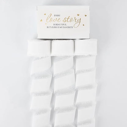 MEEDEE White Chiffon Ribbon 1 Inch White Fringe Ribbons Chiffon Silk Frayed Edge Ribbon Thin Chiffon Ribbons for Crafts, Gift Wrapping, Wedding Invitation (3 Rolls 21 Yards)
