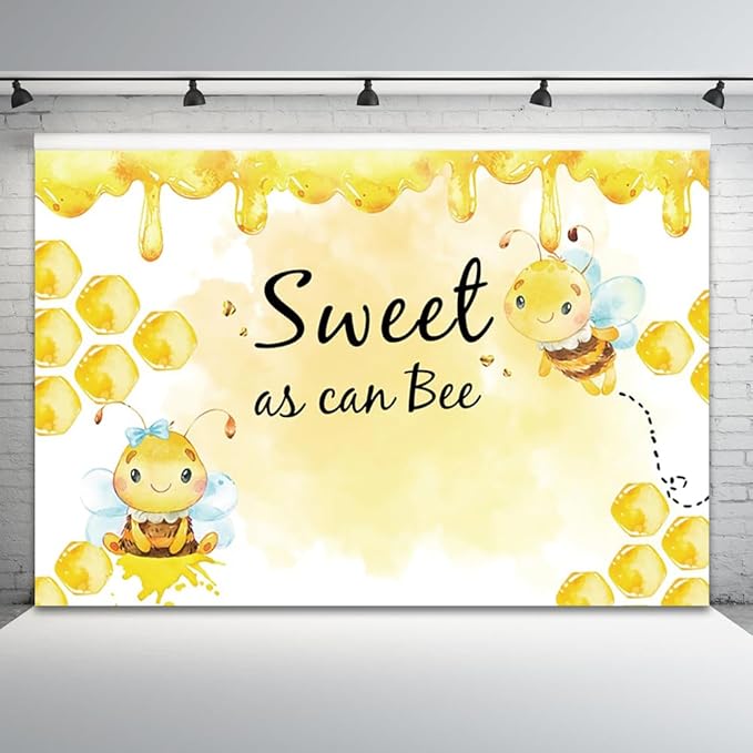 7x5ft Baby Shower Backdrop Sweet as Can Bee Photography Background Honeycomb Honey Yellow Bumblebee Boys Girls Kids Birthday Party Banner Decorations Newborn Gender Reveal Photo Booth Prop