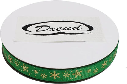 Gold Printing Snowflake Grosgrain Ribbon 25 Yard Each Roll 100% Polyester Woven Edge (3/8", Green)