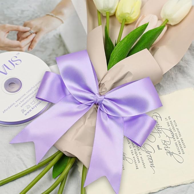 Premium Double Faced Satin Polyester Ribbon, 2 Inch X 50 Yards, Lilac, Perfect for Gift Wrapping, Crafts, Wedding Decor