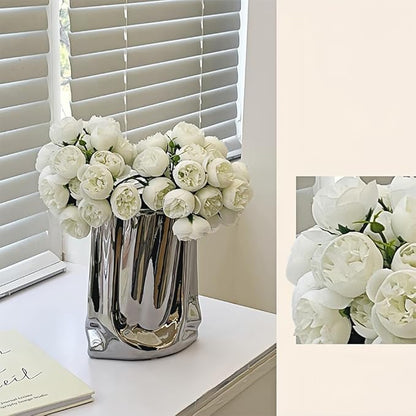 Ceramic Flower Vase, Crinkle Paper Bag Shape, Silver Metal, Modern Home Decor (X-Large)