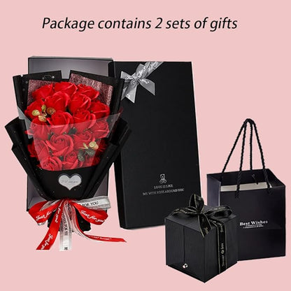 EIGHTOWN Roses Bouquet Artificial Flower - Preserved Red Rose Flowers with Love Necklace for Her - Unique Gifts Valentine's Day, Mother's Day, Thanksgiving, Birthday, Anniversary