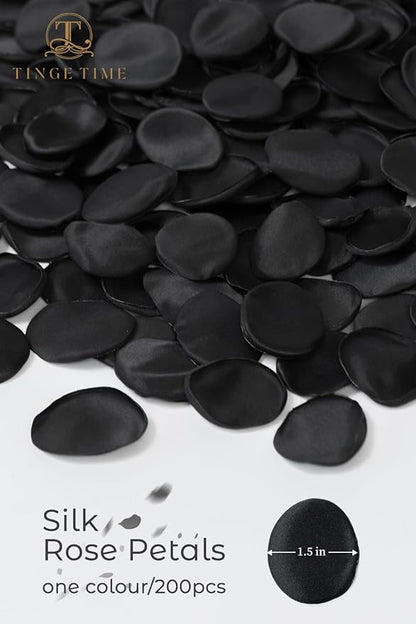 TINGE TIME 200pcs Rose Petals and Fake Roses Artificial Flowers for Wedding Decor, Bridal Shower, Party Decoration - Silk Flower Petals Bulk Pack (Black)