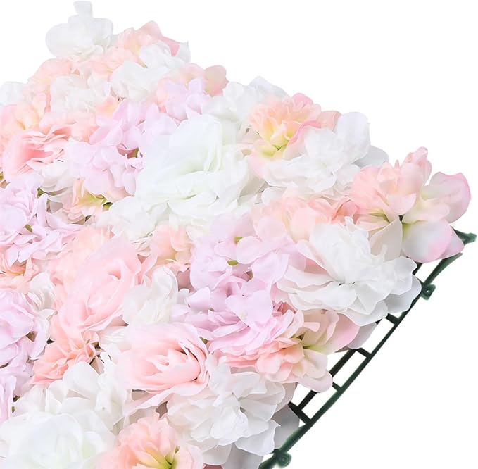20PCS Artificial Flower Panels, Pink Silk Wedding Flower Panels Banquet Flowers Board, Flower Backdrop Wall for Photo Party Wedding Background Decor