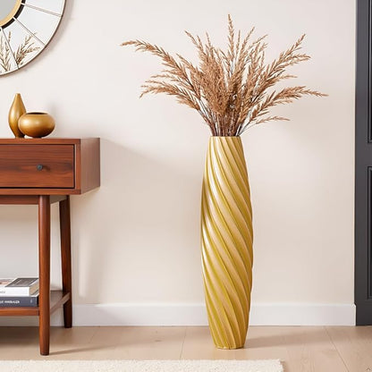 Tall Floor Vase, 23.6 inches Tall Vases Sturdy, Luxury, Textured for Decorative Branches Dried Flowers, Floor Vase for Rustic, Living Room, Shelf Decor (Gold)