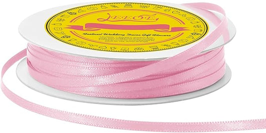 Double Face Pearl Pink Satin Thin Ribbon 1/8 inch X 50 Yards Polyester Pearl Pink Ribbon for Gift Wrapping Very Suitable for Weddings Party Hair Bow Invitation Decorations and More