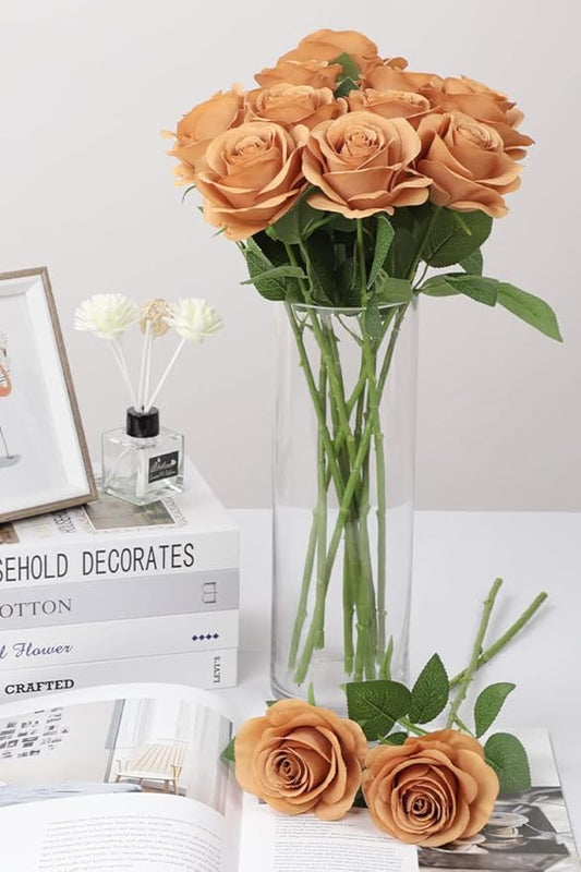 30pcs Roses Artificial Flowers Terracotta Fake Roses Flowers with Long Stems Silk Flowers for Wedding Bouquet Centerpices Decorations Party Bridal Baby Shower Home Decor