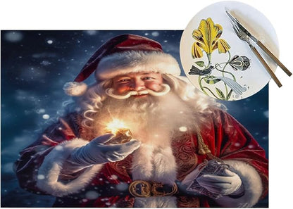PVC Placemats Set of 4 Wipeable Table Mats Washable Heat Resistant Non Slip Vinyl Dining Table Mat for Kitchen Indoor Outdoor Patio Farmhouse Place Mats Lamp Christmas Santa Decorative