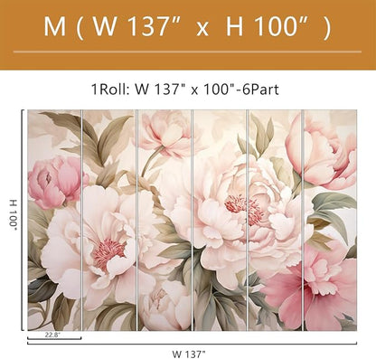 Pink Floral Wallpaper Peel and Stick Large Peony Flower Self Adhesive Wall Mural for Living Room Bedroom 137"x100"