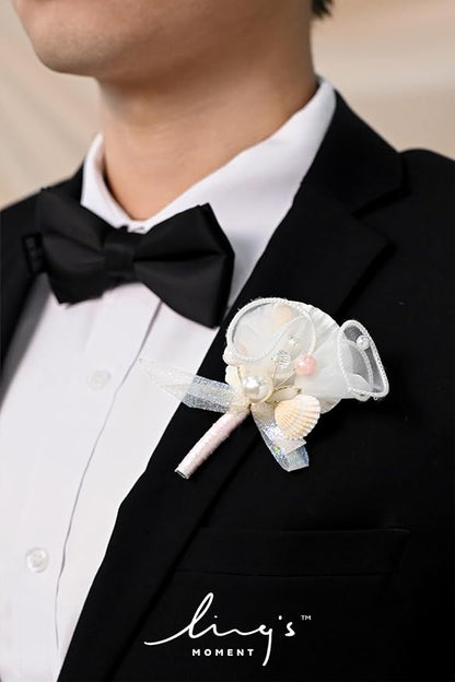Ling's moment Boutonniere for Men, 6pcs Groom Groomsmen Boutonniere, Artificial Flowers for Wedding Decor/Prom/Homecoming, etc.Cream Blush