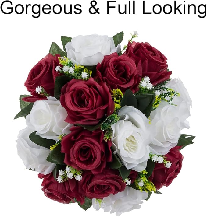 Flower Centerpieces for Wedding Tables: Wedding Table Decorations Burgundy & White Flower Balls Centerpieces for Engagement Cerebration Party Center Pieces 10 Packs