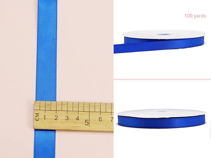 Royal Blue Double Faced Satin Ribbon 7/8 Inch - 100 Yards Continuous Gift Wrapping Package Ribbon for Invitations, Flower Bouquets, Weddings, Bows, Hair Decoration, Valentine's Day, and Mother's Day