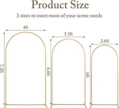 Set of 3 Metal Arch Backdrop Stand with Cover Set, (7.2FT, 6.6FT, 6FT Wedding Arch and Cover Set), Backdrop Arch for Party, Baby Shower, Birthday, and Graduation Ceremony