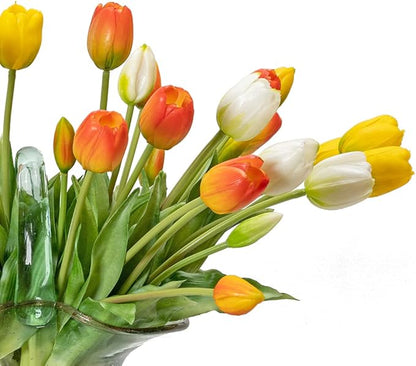 40pcs Artificial Tulips Flowers, Real Touch Latex Bouquet, Fake Tulips for Office Wedding Party Home Kitchen Garden Decoration(Orange Suit 40pcs)