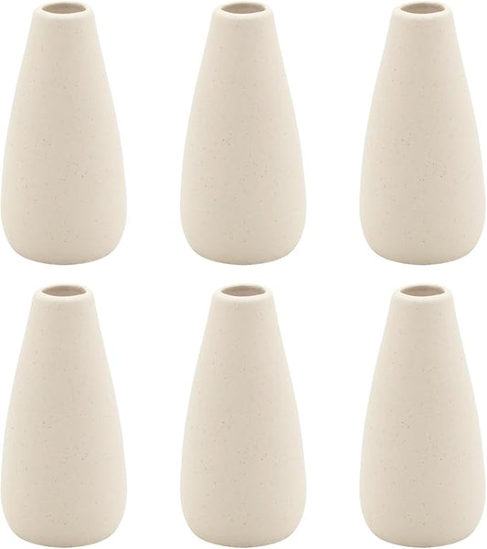 YANLING 6 Pack Modern Small Vase for Flowers, Light Yellow Ceramic Vases for Pampas Grass, Boho Vases for Home Decor Table Shelf Office Bedroom