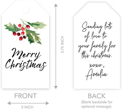 Andaz Press Christmas Holiday Season Classic Gift Tags, Merry Christmas to from Classic Favor Tags, Watercolor Holly Branch Design, for Holiday Events, Parties, and Favors, 60-Pack