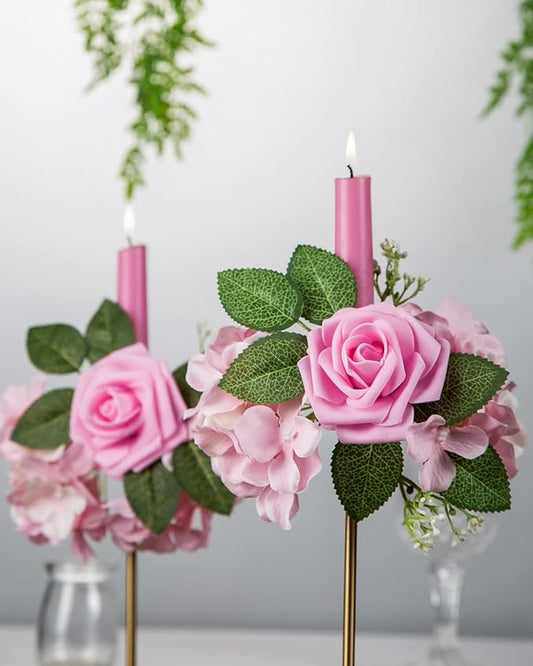 DuHouse 25Pcs Artificial Roses Flowers Fake Roses with Stems Real Touch Foam Flowers for DIY Wedding Bouquet Baby Shower Centerpiece Floral Arrangement Party Home Decor(Pink)