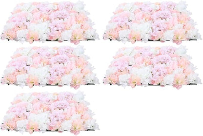 Eapmic 16"x 24" Artificial Flower Wall Panels,Flower Wall Mat Silk Flower Panels for Outdoor Garden Backyard Fence Fence Privacy Screen and Indoor Wall Decor (5Pcs Light Pink+White)