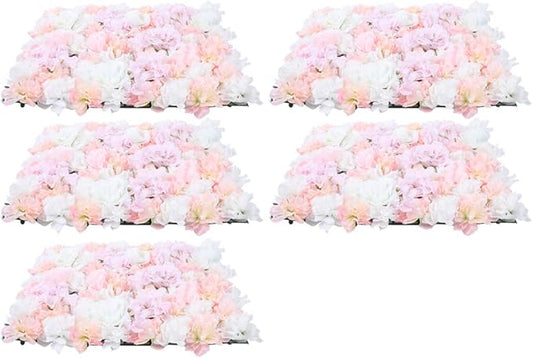 Eapmic 16"x 24" Artificial Flower Wall Panels,Flower Wall Mat Silk Flower Panels for Outdoor Garden Backyard Fence Fence Privacy Screen and Indoor Wall Decor (5Pcs Light Pink+White)