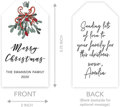 Andaz Press Personalized Christmas Holiday Season Classic Gift Tags, Merry Christmas Custom Family Name and Year, Mistletoe Design, for Holiday Events, Parties, and Favors, 60-Pack