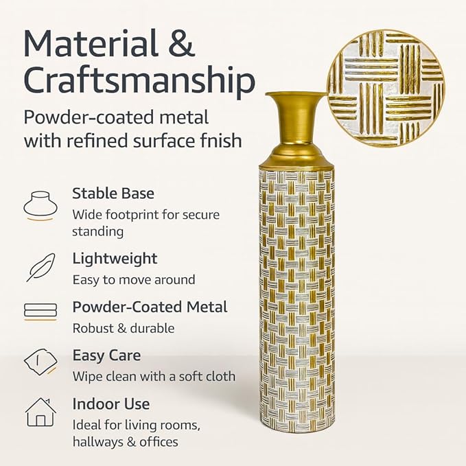 Leewadee Black Tall Floor Vase, Set of 3 Decorative 26/21/16″ Large Vases from Metal for Home Decor Living Room, Style with Pampas Grass for Modern, Vintage, Rustic or Farmhouse Room Decor