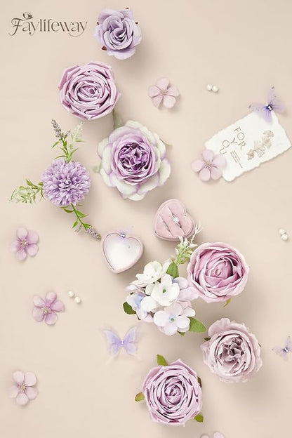 Artificial Flowers, Light Purple Flowers for DIY Wedding Bridal Bouquets, Fake Cake Flowers for Centerpieces,Baby Shower, Table Arrangement, Home Party Decorations