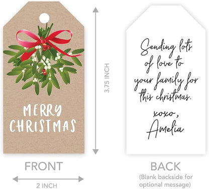 Andaz Press Christmas Holiday Season Classic Gift Tags, Merry Christmas to from Classic Favor Tags, Kraft Brown with Mistletoe Design, for Holiday Events, Parties, and Favors, 60-Pack