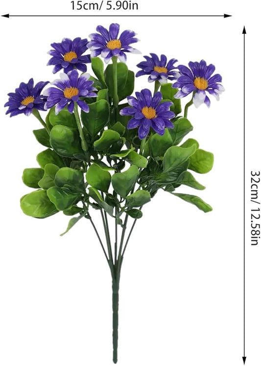 LOGOFUN 10pcs Artificial Chrysanthemum Daisy Bouquet Faux Plastic Flowers for Home Garden Decor
