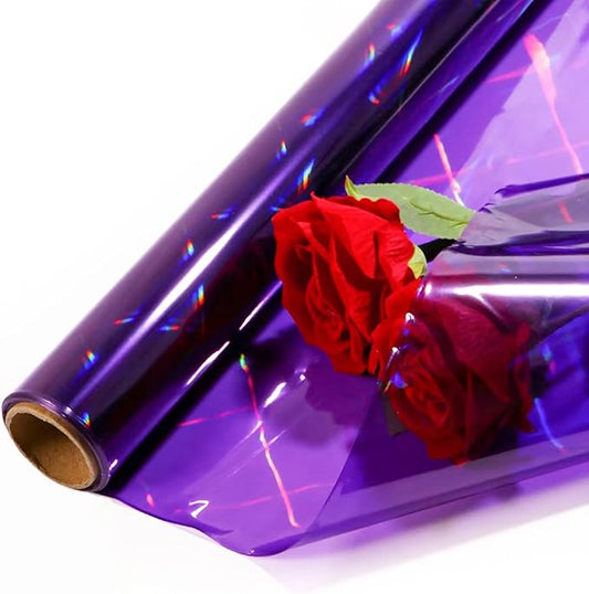 CMFYHM Iridescent Violet Cellophane Wrap Roll I 34 In Wide X 50 Ft Long I Colorful Cello Perfect For Baskets,Gifts, Treats,Birthday Holiday Wedding Floral, Party Arts Crafts Decoration (Violet)