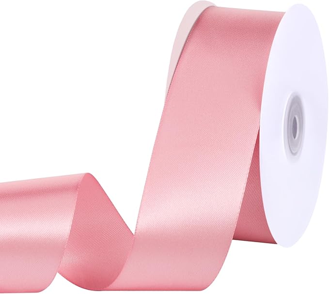 Pink Ribbon 1 1/2 inch 60 Yards Single Faced Pink Satin Christmas Ribbon for Lei Handmade Roses Bows Garden Vase Decor Crafts Flower Bouquet Wedding Decorations