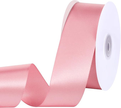 Pink Ribbon 1 1/2 inch 60 Yards Single Faced Pink Satin Christmas Ribbon for Lei Handmade Roses Bows Garden Vase Decor Crafts Flower Bouquet Wedding Decorations