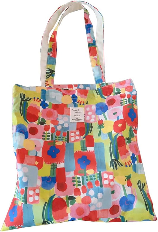 Cotton Canvas Tote Bag Reusable Soft Grocery Cloth Bag Floral Shoulder Bag for Beach Travel Shopping