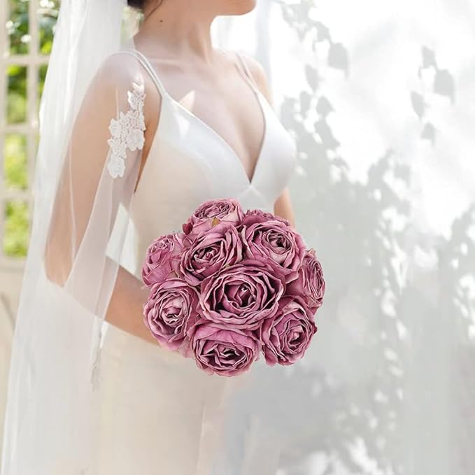 IPOPU Artificial Purple Flowers 25PCS Rose Artificial Flowers Bulk Heads Dried Silk Flowers Fake Roses Heads for Bouquet of Flowers Artificial Floral Arrangements (Purple)