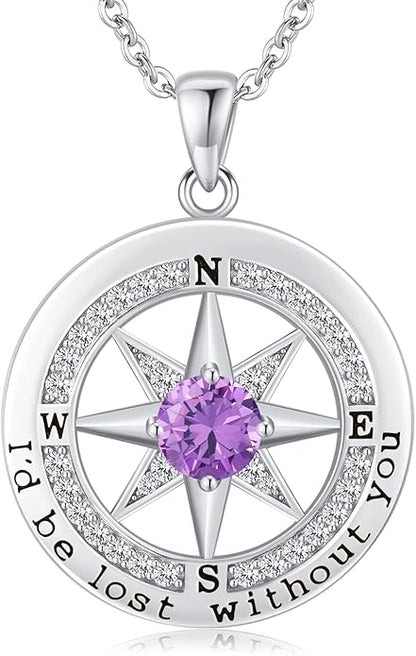 S925 Necklace Gift for Wife |Compass Jewelry |Women Anniversary |Sterling Silver |Girlfriend Birthday Gifts for Her Valentines |I'd be Lost without You |Jewel 18K Gold