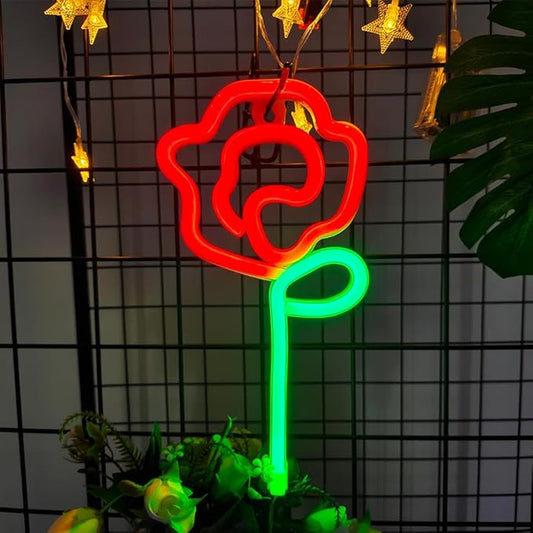 ENUOLI Rose Neon LED Signs Red Rose Flower with Green Stem Art Wall Sign for Cool Light,USB/Battery Operated Night Neon Light Flower Decor for Party,Bedroom,Bar,Wedding,Gift (Red)
