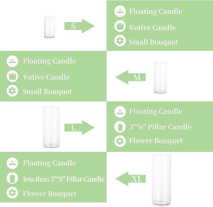 Cylinder Glass Vase Set of 30, Cylinder Vases for Centerpieces Bulk, Modern Clear Hurricane Candle Holders for Pillar Candles, Wedding Flower Vases for Floating Candle Table Decorations