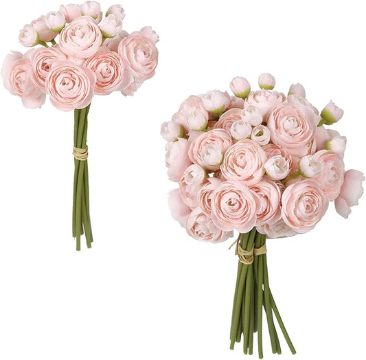 IPOPU Faux Ranunculus Flowers 2 Bouquets Small Pink Flowers Artificial Ranunculus 12PCS Mini Pink Fake Flower for DIY Wedding Bouquet Bridal Shower Decor Filler Flower Centerpieces (Blush Pink)