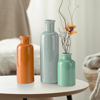 Small Ceramic Vase Set of 3, Boho Modern Flower Vase Room Decor, Farmhouse Decor, Vases for Your Kitchen, Bathroom, Bedroom, Living Room, Office&Shelf Centerpiece Table Decorations