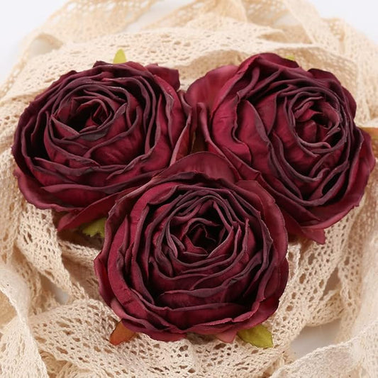IPOPU Burgundy Artificial Flowers Roses Heads, 25pcs Fake Dried Roses Flowers Artificial for Decoration for Dried Floral Bouquet Bridal Party Centerpieces Bridal Bouquets for Wedding (Burgundy)