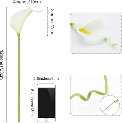 SITUMEIZI 24 PCS White Fake Flowers Artificial Calla Lily Silk Flowers Real Touch for Mother's Day Easter Home Kitchen Decor Wedding Bouquet Office Spring Decoration