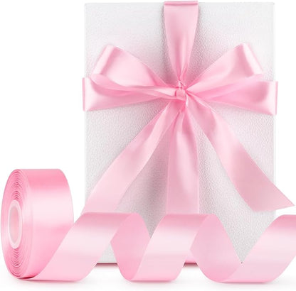 1-1/2 Inch Wide Pink Satin Ribbon, 50 Yards Solid Polyester Fabric Ribbon for Roses Making, Gift Wrapping, Christmas, Wedding Decorations, Crafts, Bows, Flower Bouquets